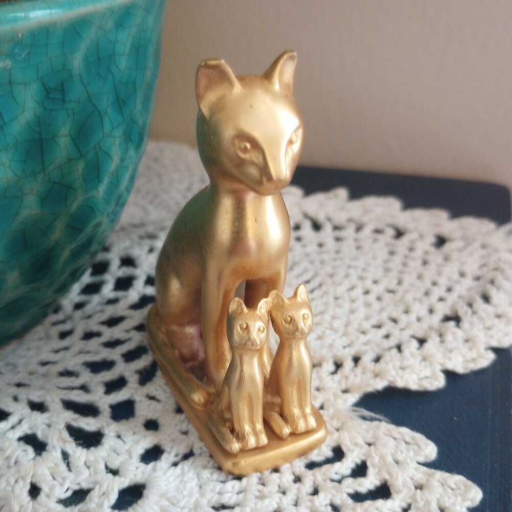 Egyptian Goddess Bastet Gold Metal Figurine Paperweight Trinket
